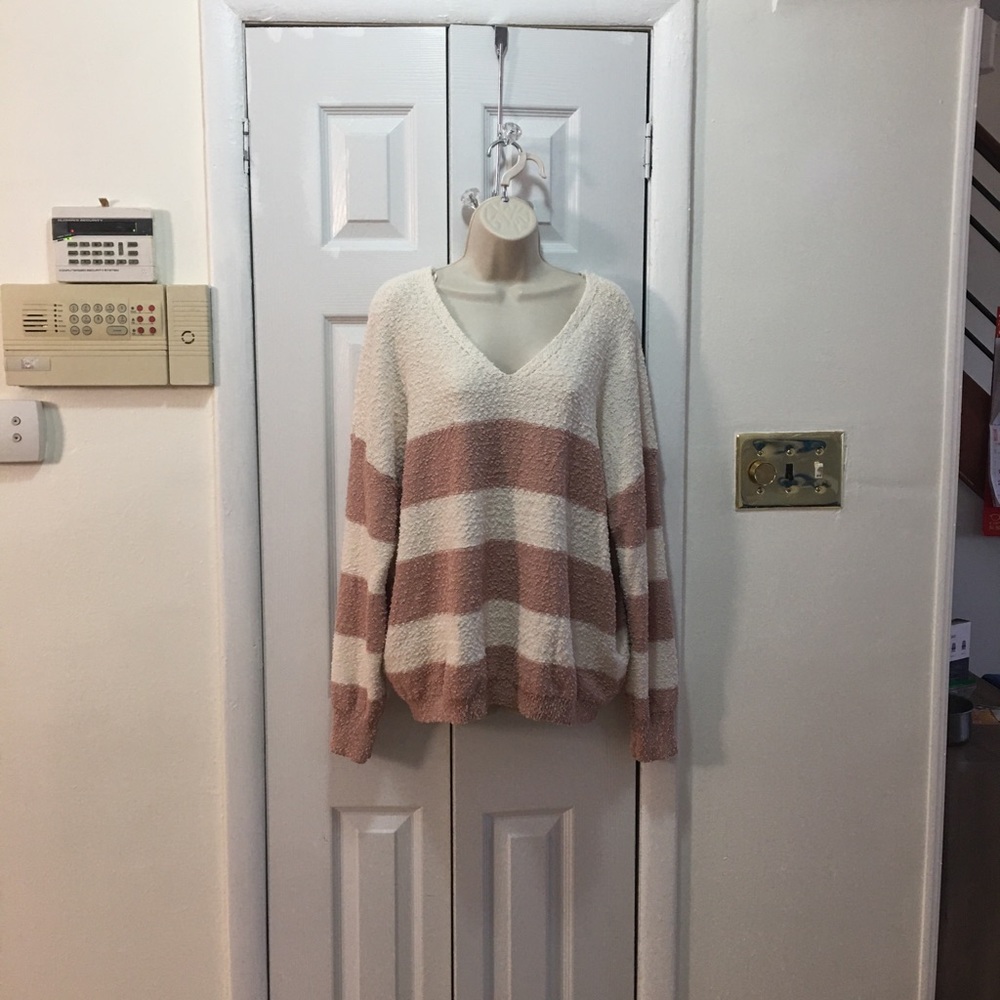 Knox Rose Womens Striped V-Neck Pullover Sweater